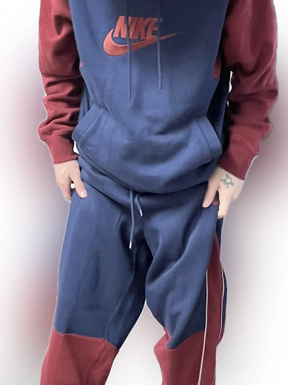 Nike Navy Maroon Two-Tone Hoodie and Joggers sweatsuit sweatpants hoodie set NWT